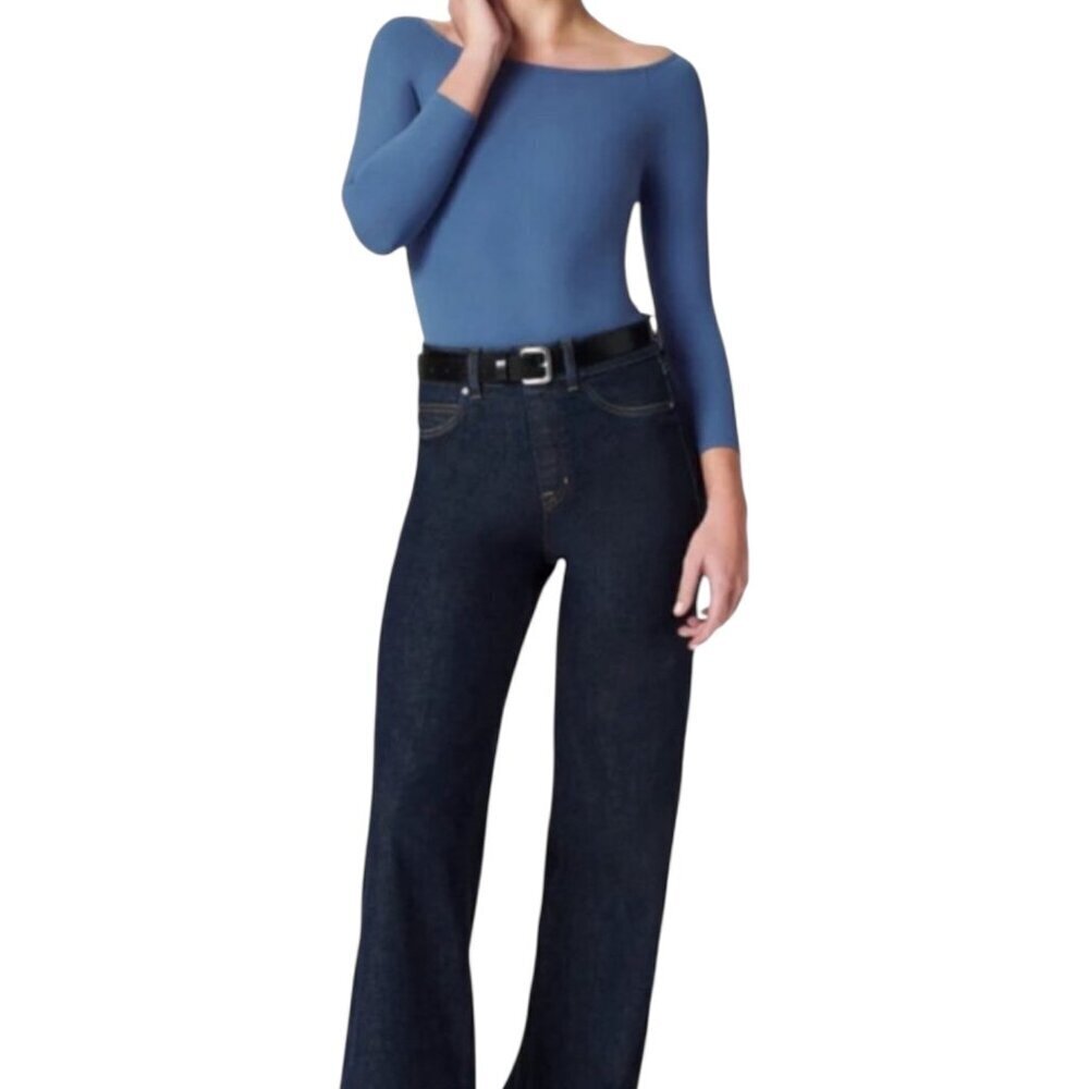 Spanx Rib Boatneck Thong Bodysuit, Indigo Haze Long Sleeves Women's Size 1X - Picture 12 of 12